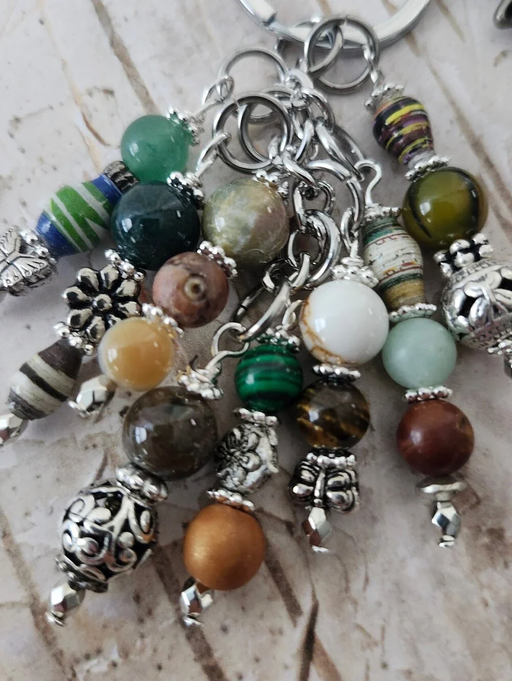 Owl Purse Charm or Keychain Agate Malachite Jasper Tigers Eye Handcrafted